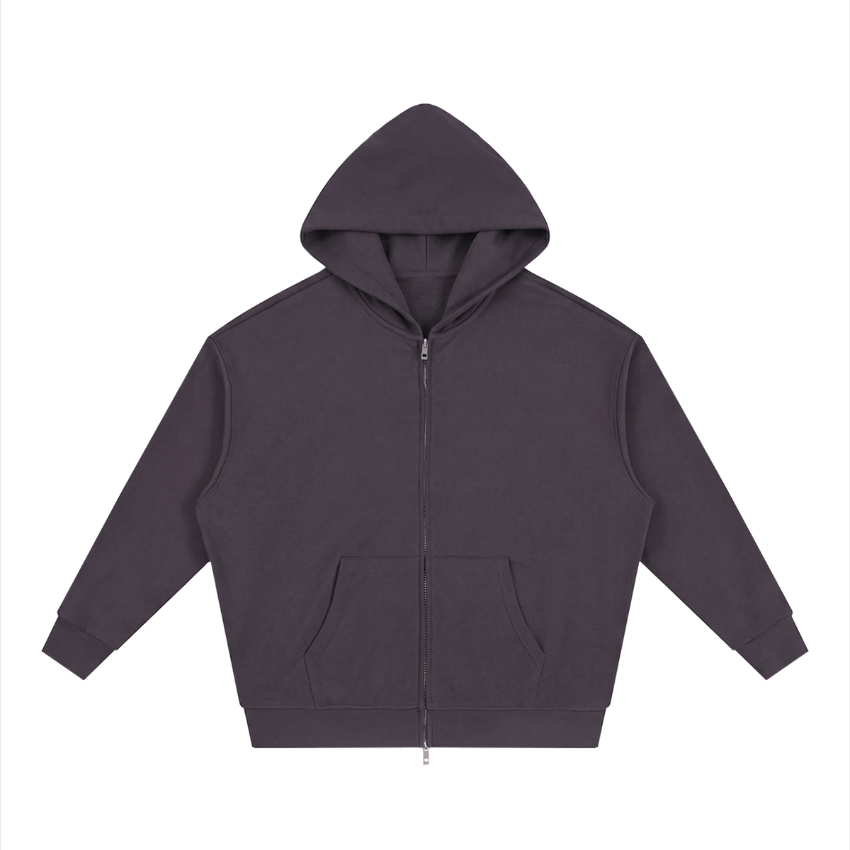 Unisex Loose Solid Full Zip Hoodie in plum purple