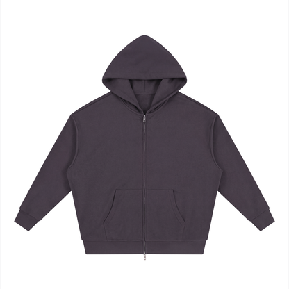 Unisex Loose Solid Full Zip Hoodie in plum purple