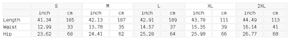 Size chart for the Unisex Mid-Rise Barrel Leg Sweatpants