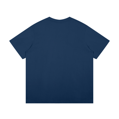 Unisex Mid-Weight Cotton T-Shirt in navy blue, alternate angle