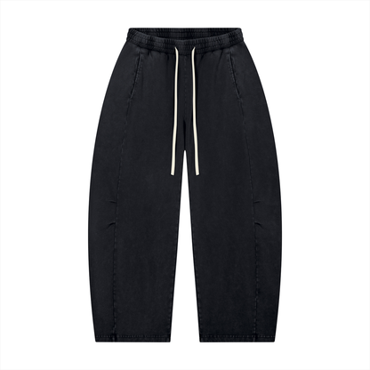 Unisex Mineral Wash Barrel Leg Pants in black