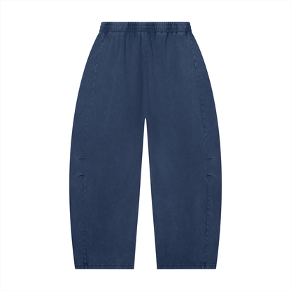 Unisex Mineral Wash Barrel Leg Pants in blue, alternate angle