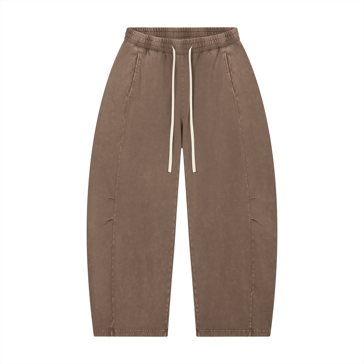Unisex Mineral Wash Barrel Leg Pants in coffee