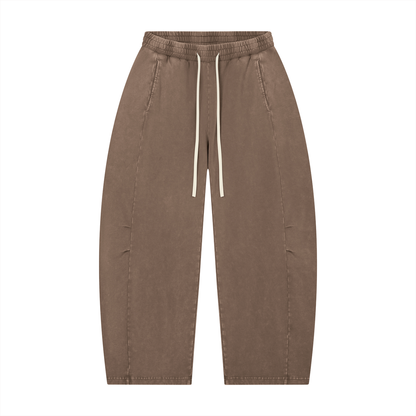 Unisex Mineral Wash Barrel Leg Pants in coffee