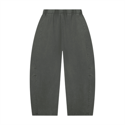 Unisex Mineral Wash Barrel Leg Pants in dark gray, alternate angle