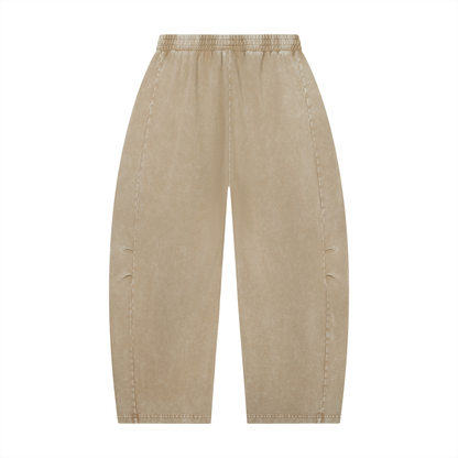 Unisex Mineral Wash Barrel Leg Pants in khaki, alternate angle