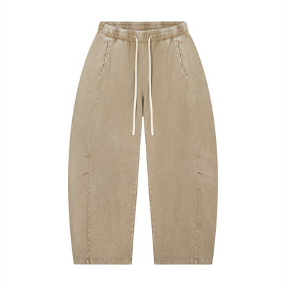 Unisex Mineral Wash Barrel Leg Pants in khaki