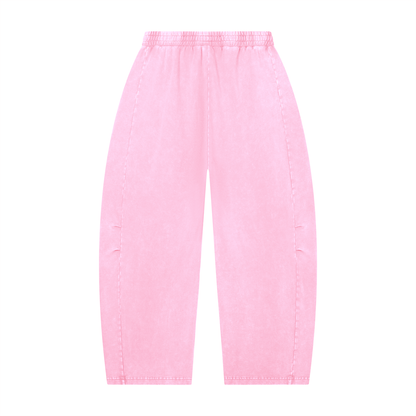 Unisex Mineral Wash Barrel Leg Pants in pink, alternate angle
