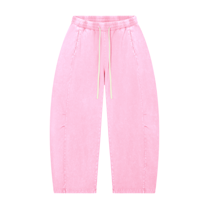 Unisex Mineral Wash Barrel Leg Pants in pink