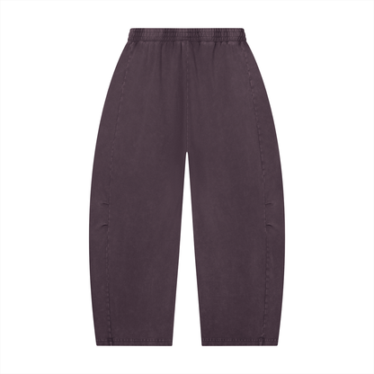 Unisex Mineral Wash Barrel Leg Pants in plum purple, alternate angle