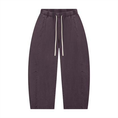 Unisex Mineral Wash Barrel Leg Pants in plum purple