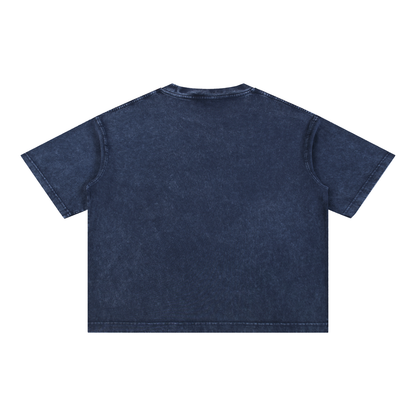 Unisex Mineral Wash Boxy Cotton T-Shirt in royal blue, alternate angle