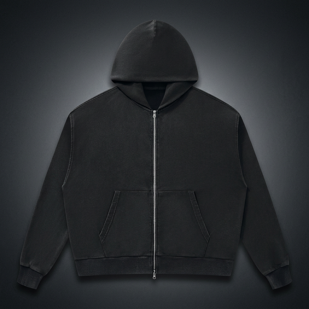 Unisex Mineral Wash Boxy Full Zip Hoodie