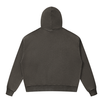 Unisex Mineral Wash Boxy Full Zip Hoodie in coffee, alternate angle