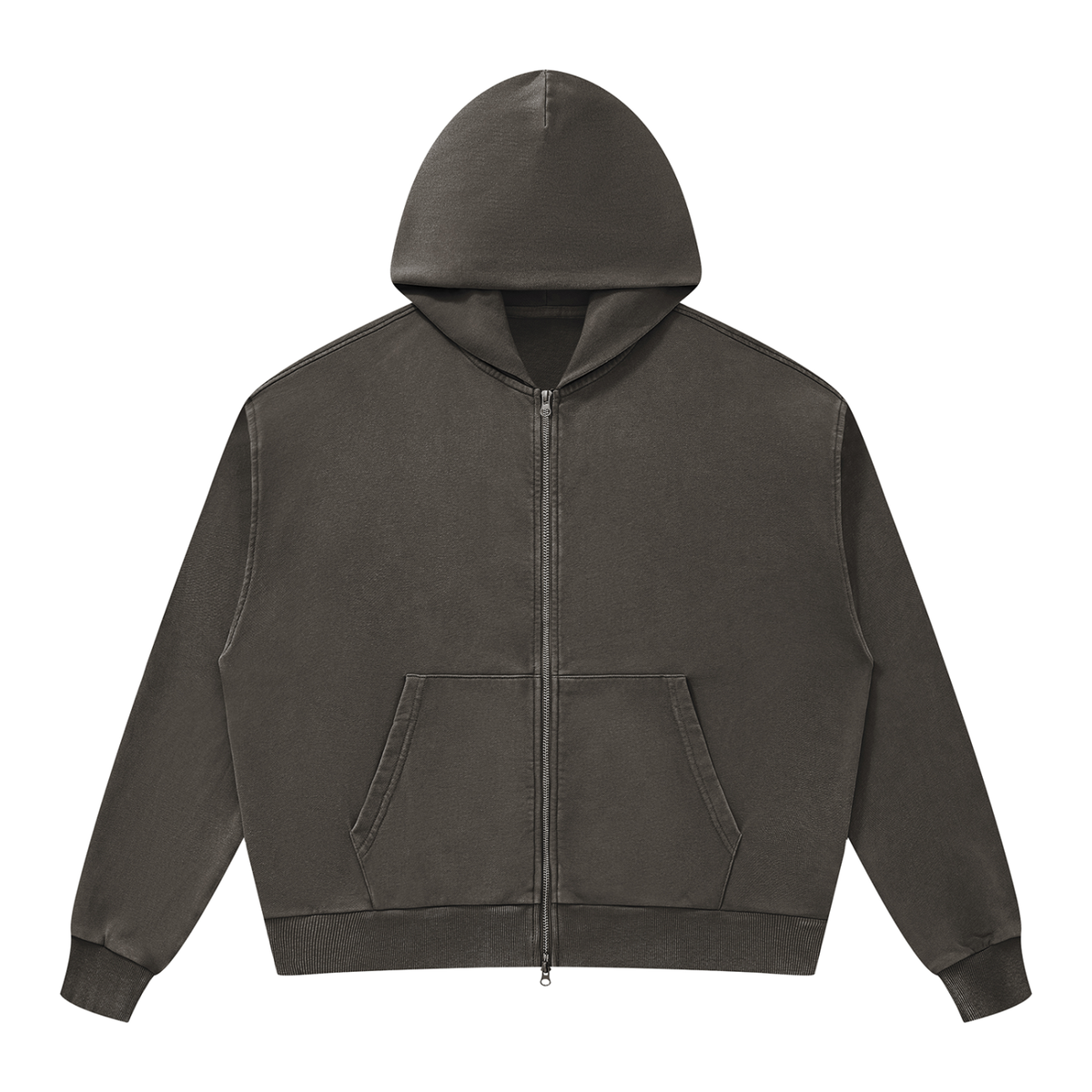 Unisex Mineral Wash Boxy Full Zip Hoodie in coffee