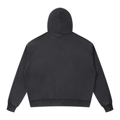Unisex Mineral Wash Boxy Full Zip Hoodie in dark gray, alternate angle