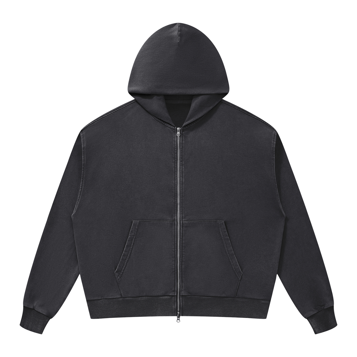 Unisex Mineral Wash Boxy Full Zip Hoodie in dark gray