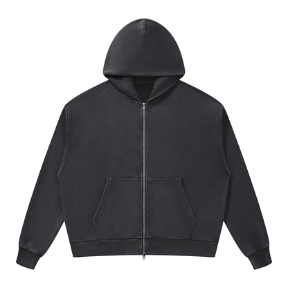 Unisex Mineral Wash Boxy Full Zip Hoodie in dark gray