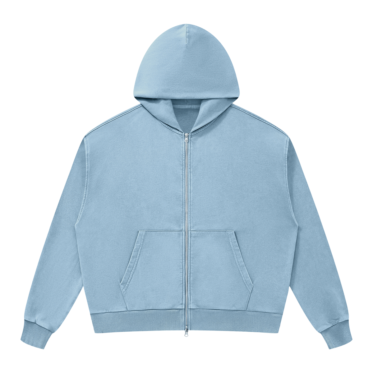 Unisex Mineral Wash Boxy Full Zip Hoodie in haze blue
