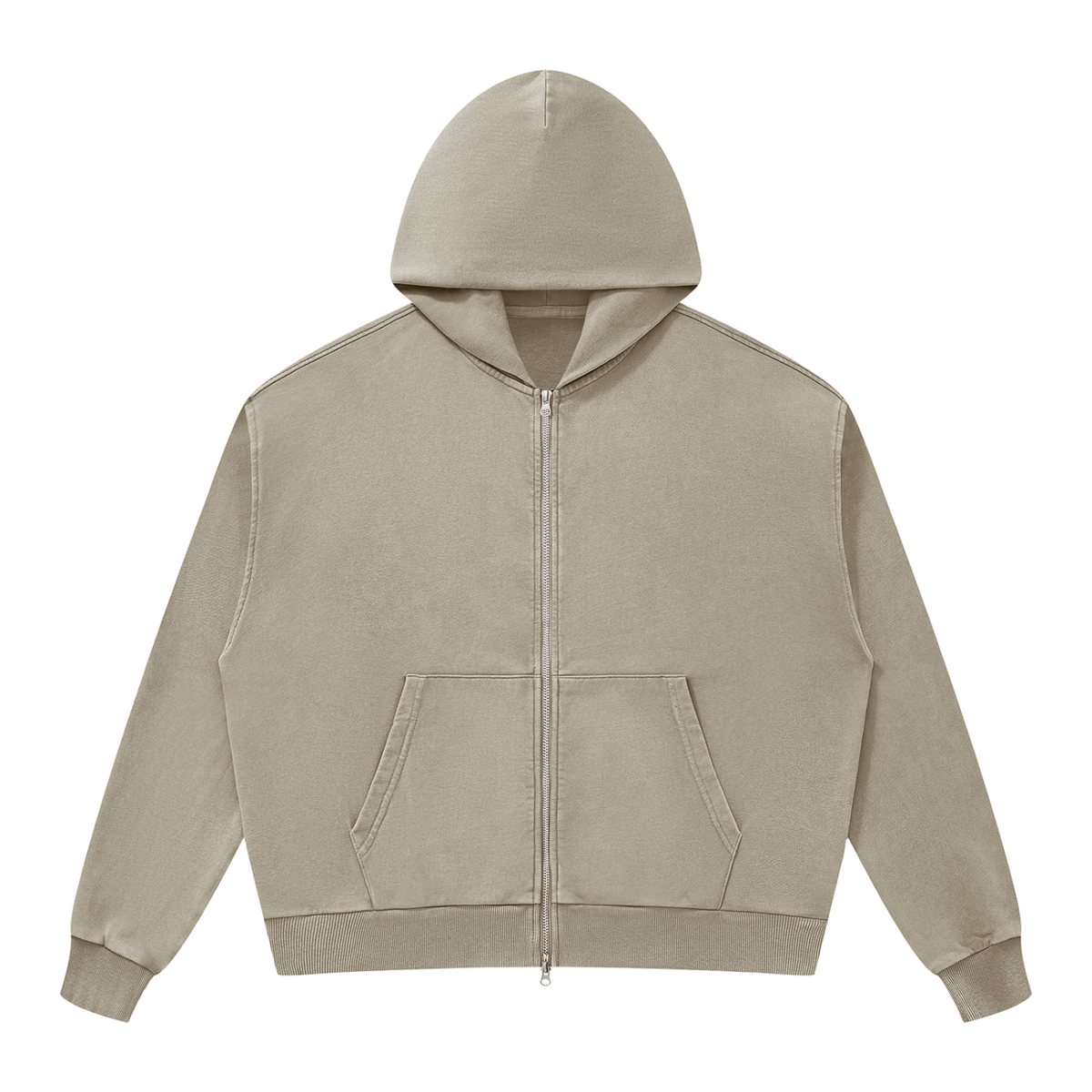 Unisex Mineral Wash Boxy Full Zip Hoodie in khaki
