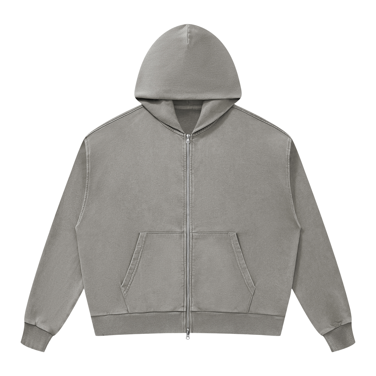 Unisex Mineral Wash Boxy Full Zip Hoodie in light gray