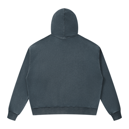Unisex Mineral Wash Boxy Full Zip Hoodie in navy blue, alternate angle