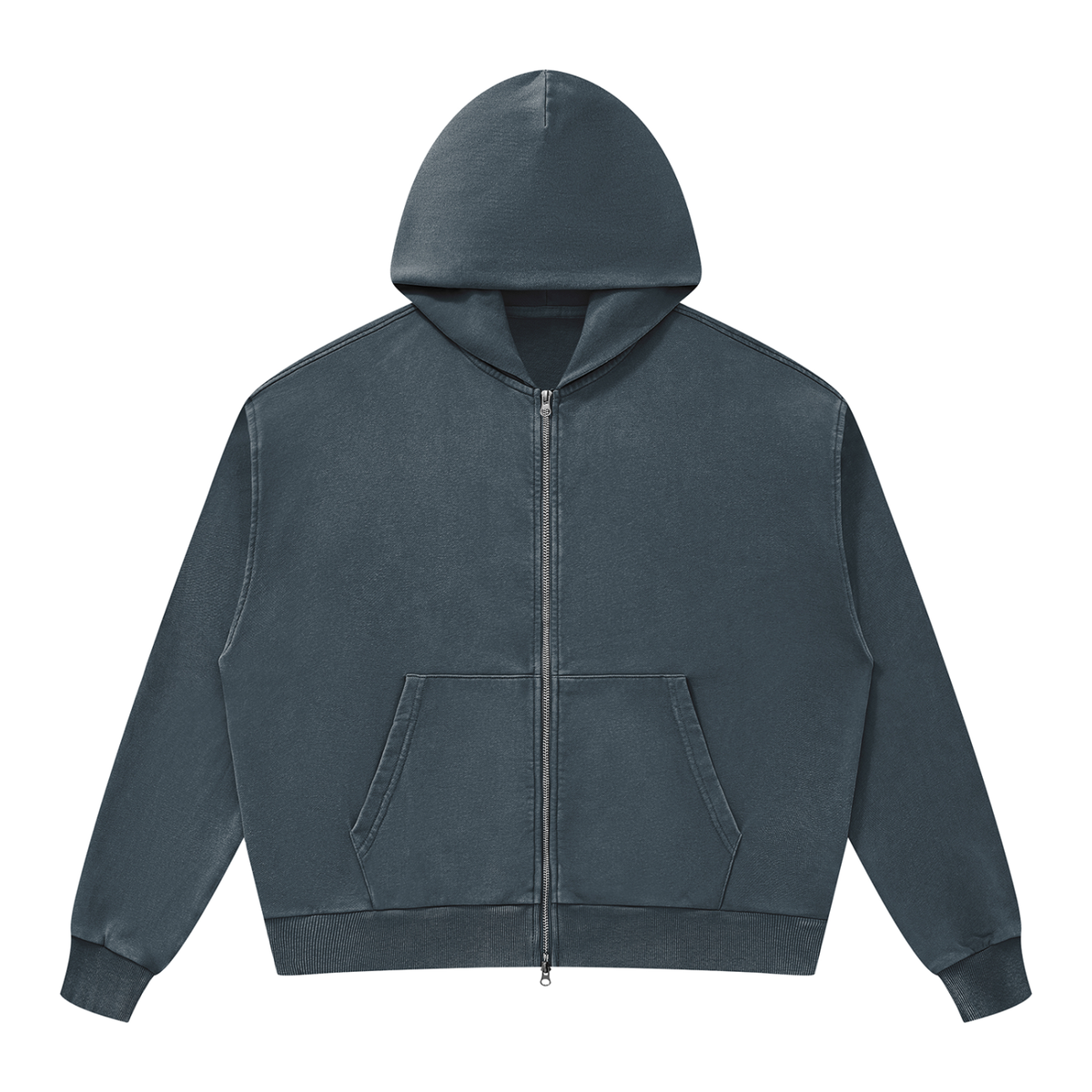 Unisex Mineral Wash Boxy Full Zip Hoodie in navy blue