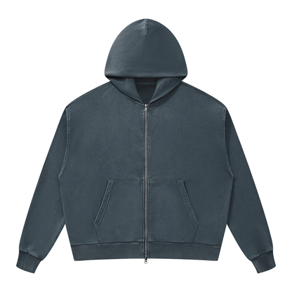 Unisex Mineral Wash Boxy Full Zip Hoodie in navy blue