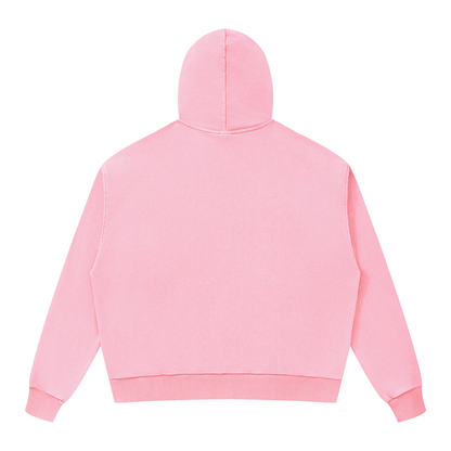 Unisex Mineral Wash Boxy Full Zip Hoodie in pink, alternate angle