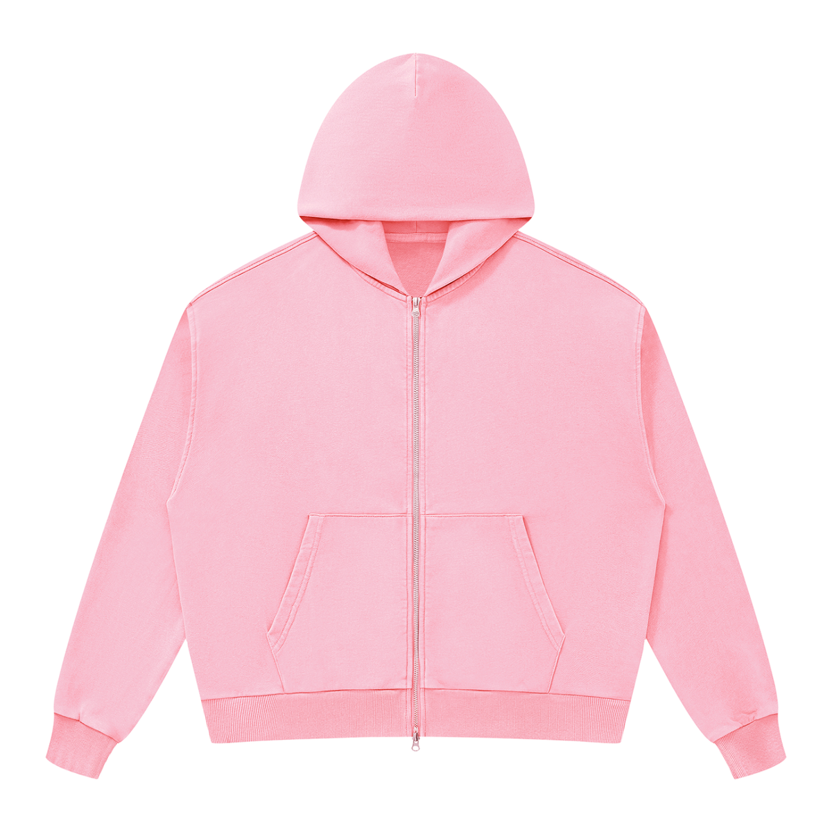 Unisex Mineral Wash Boxy Full Zip Hoodie in pink