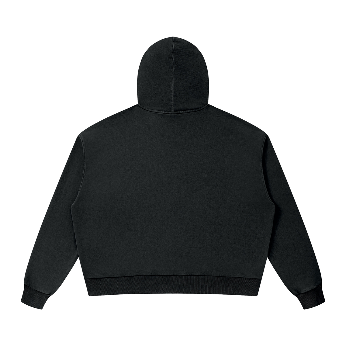 Unisex Mineral Wash Boxy Hoodie in black, alternate angle