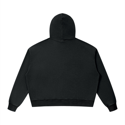 Unisex Mineral Wash Boxy Hoodie in black, alternate angle