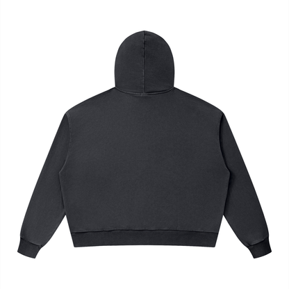 Unisex Mineral Wash Boxy Hoodie in dark gray, alternate angle