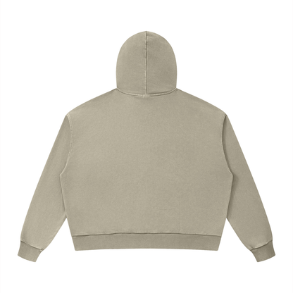 Unisex Mineral Wash Boxy Hoodie in khaki, alternate angle