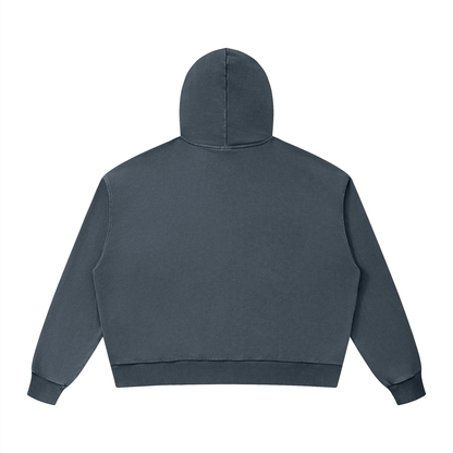 Unisex Mineral Wash Boxy Hoodie in navy blue, alternate angle