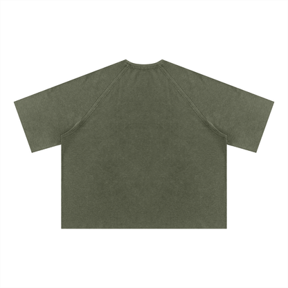 Unisex Mineral Wash Boxy Raglan T-Shirt in army green, alternate angle