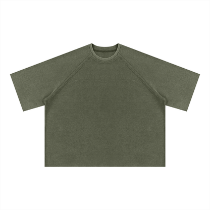 Unisex Mineral Wash Boxy Raglan T-Shirt in army green
