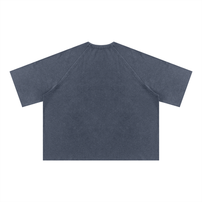 Unisex Mineral Wash Boxy Raglan T-Shirt in gray blue, alternate angle