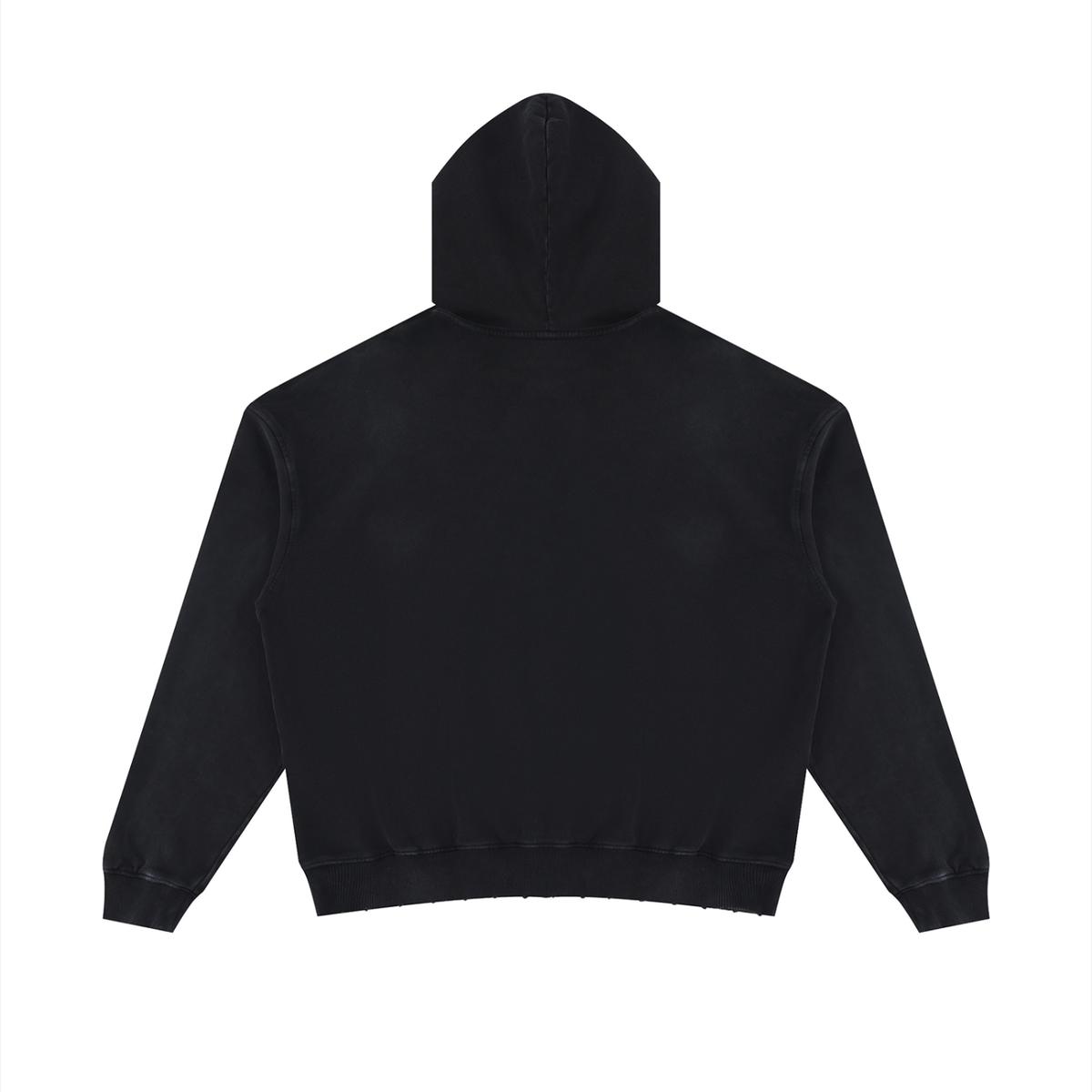 Unisex Mineral Wash Distressed Hoodie in black, alternate angle
