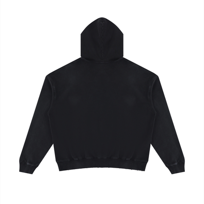Unisex Mineral Wash Distressed Hoodie in black, alternate angle