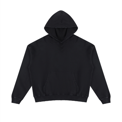 Unisex Mineral Wash Distressed Hoodie in black