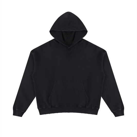 Unisex Mineral Wash Distressed Hoodie in black