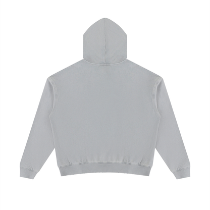 Unisex Mineral Wash Distressed Hoodie in cement gray, alternate angle