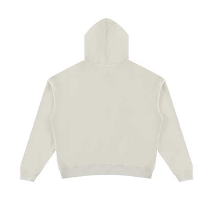 Unisex Mineral Wash Distressed Hoodie in khaki green, alternate angle