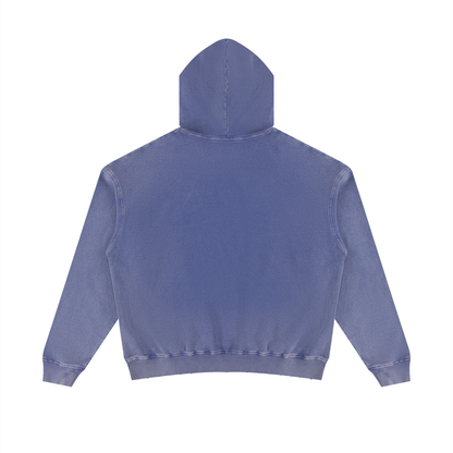 Unisex Mineral Wash Distressed Hoodie in misty purple, alternate angle