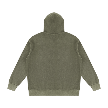 Unisex Mineral Wash Oversized Hoodie in army green, alternate angle