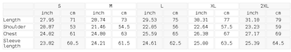 Size chart for the Unisex Mineral Wash Oversized Hoodie