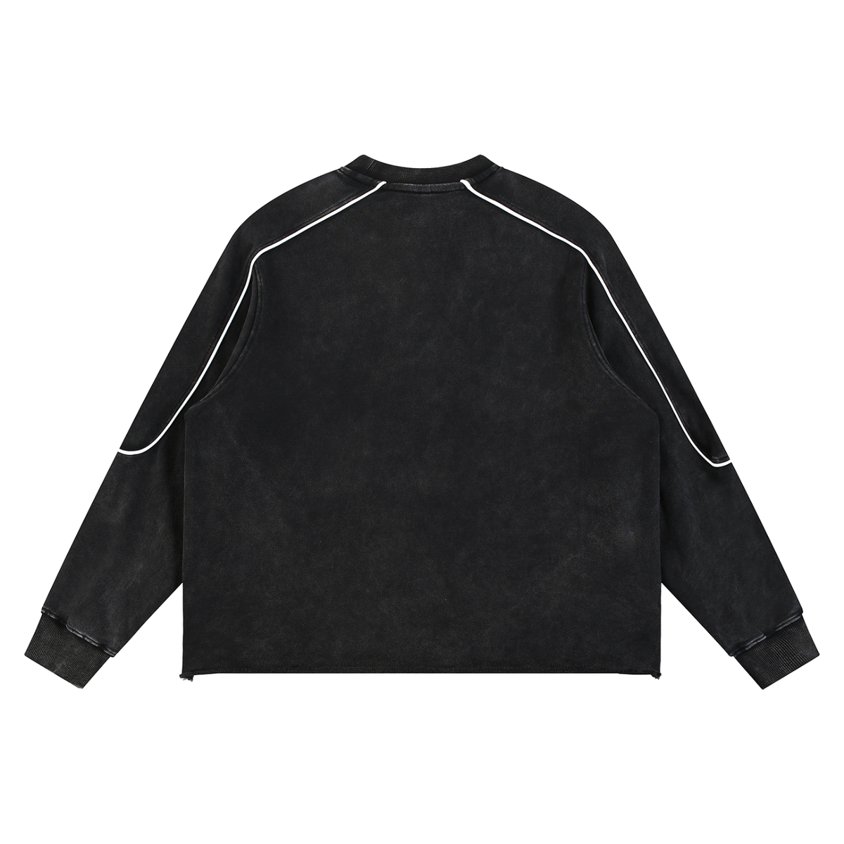 Unisex Mineral Wash Piping Raw Hem Sweatshirt in black, alternate angle