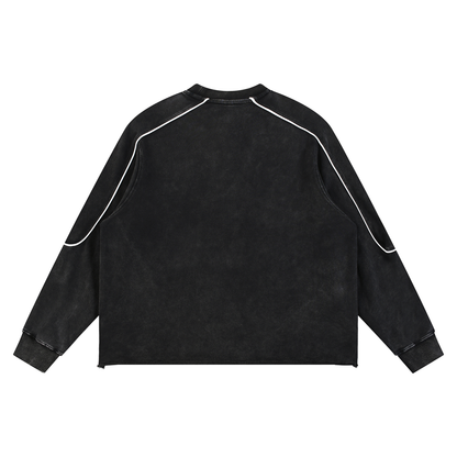 Unisex Mineral Wash Piping Raw Hem Sweatshirt in black, alternate angle