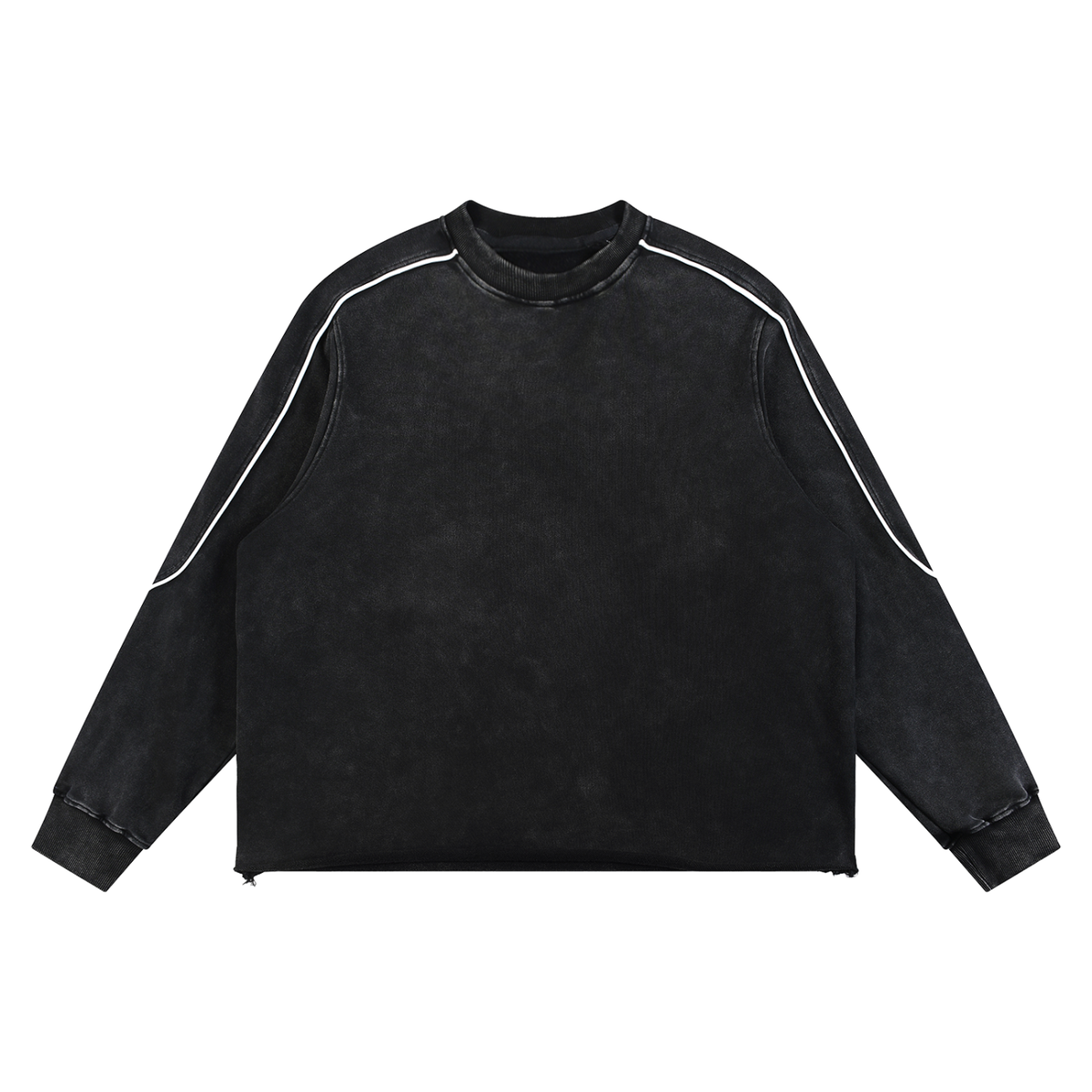 Unisex Mineral Wash Piping Raw Hem Sweatshirt in black